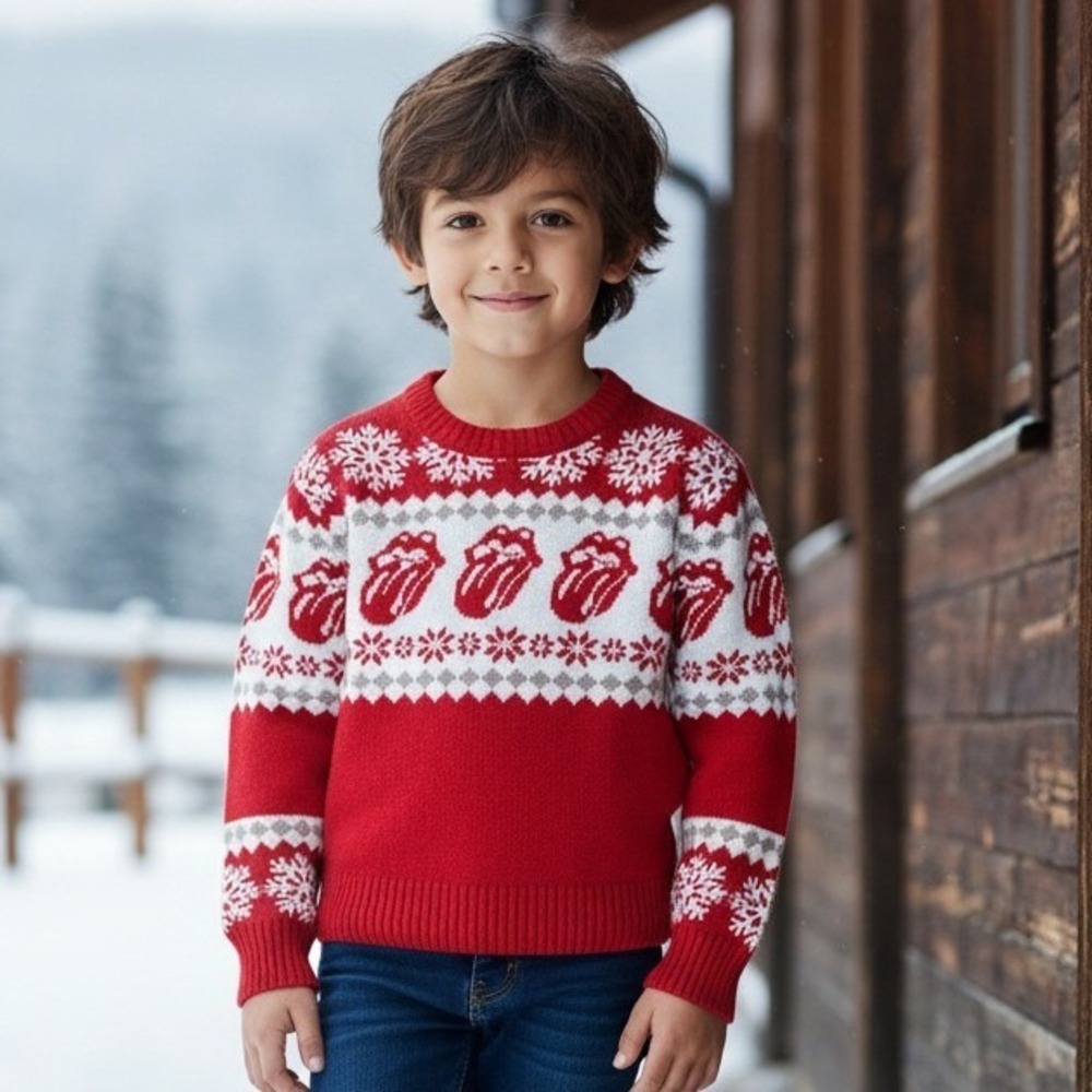 Rolling Stones‎ Kids Rock & Roll Sweater Red Snowflake Logo Size XS 4T NEW